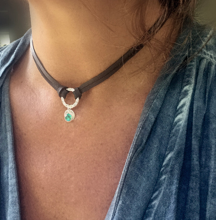 Leather Choker with Hammered Circle