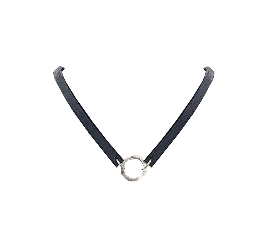 Licorice Leather Choker with Sterling Organic Ring