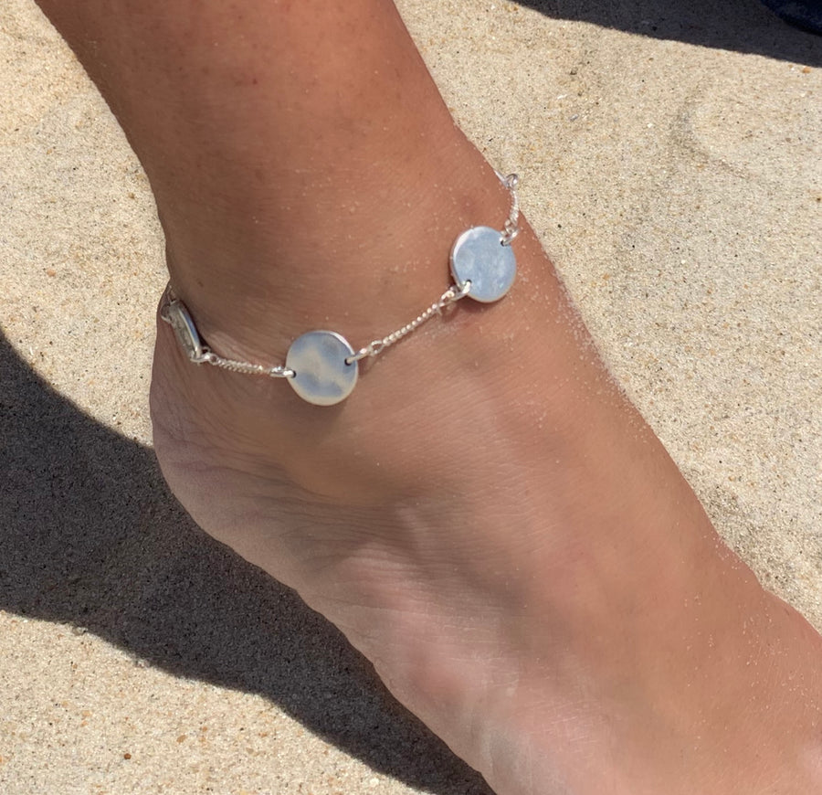 Ankle Bracelet -Organic coin sterling silver