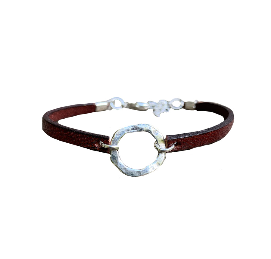 Licorice Leather Bracelet with Sterling Organic Ring