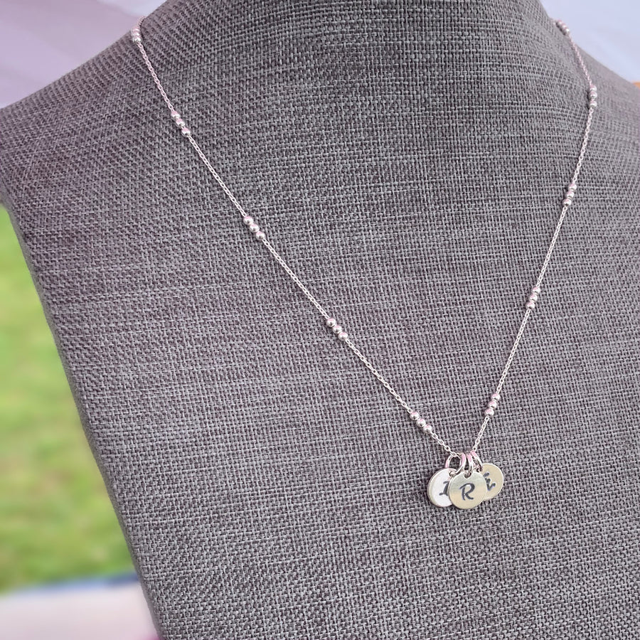 Sterling Silver Curb Chain with Bead Trio Necklace