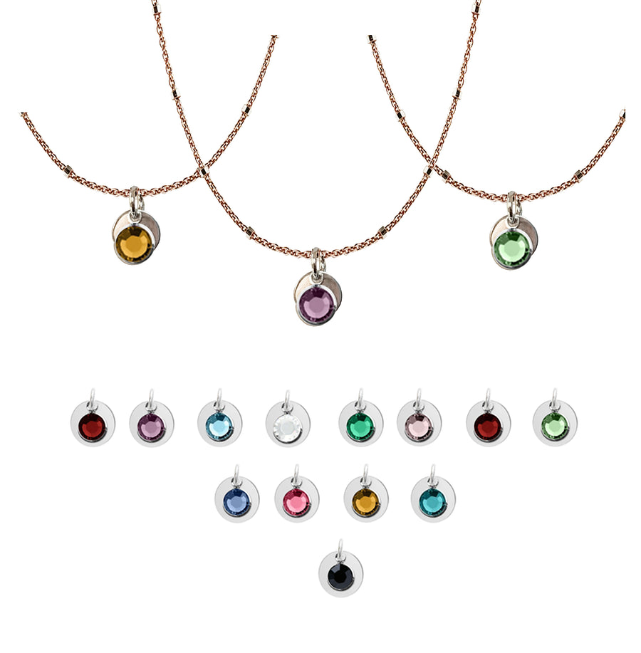 Two-Tone Sterling Silver Chain with Birthstone Pendant