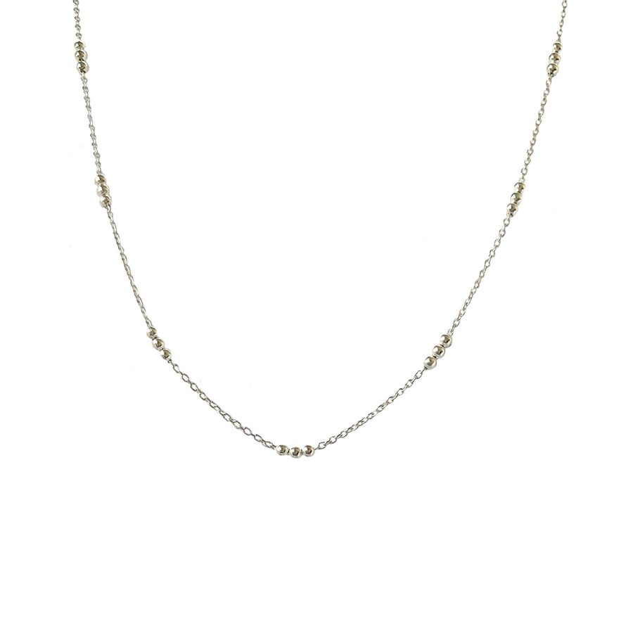 Sterling Silver Curb Chain with Bead Trio Necklace