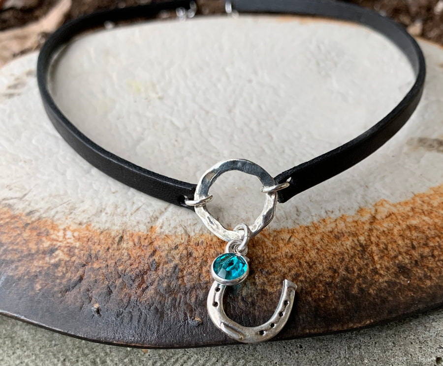 Licorice Leather Choker with Sterling Organic Ring