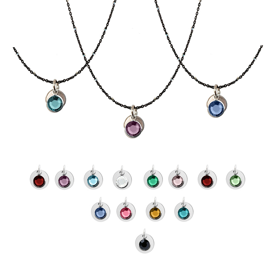 Two-Tone Sterling Silver Chain with Birthstone Pendant