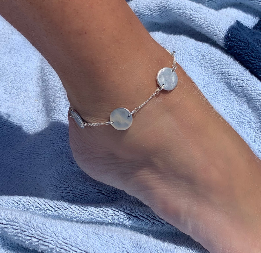 Ankle Bracelet -Organic coin sterling silver
